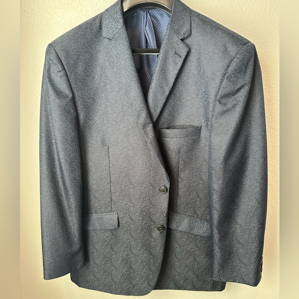 Alan Flusser XL Deep Blue Paisley Blazer Cotton Jacquard Sport Coat